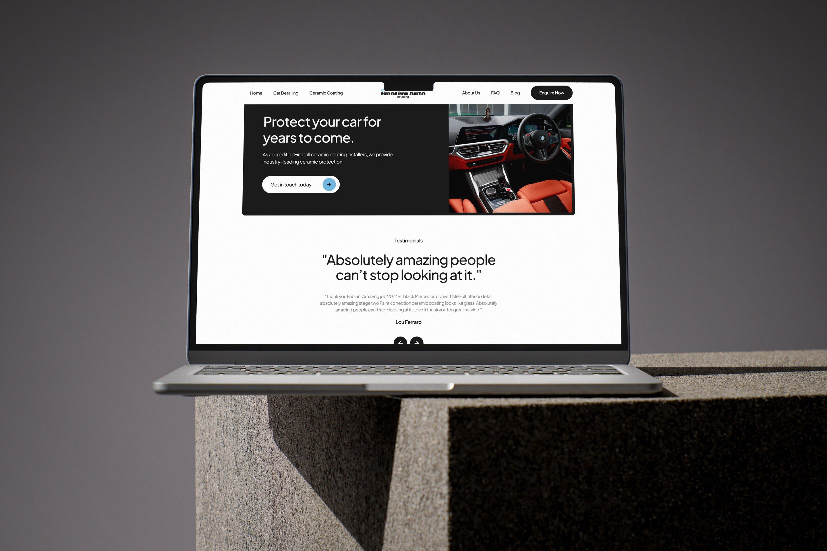 Emotive Auto Detailing website on desktop
