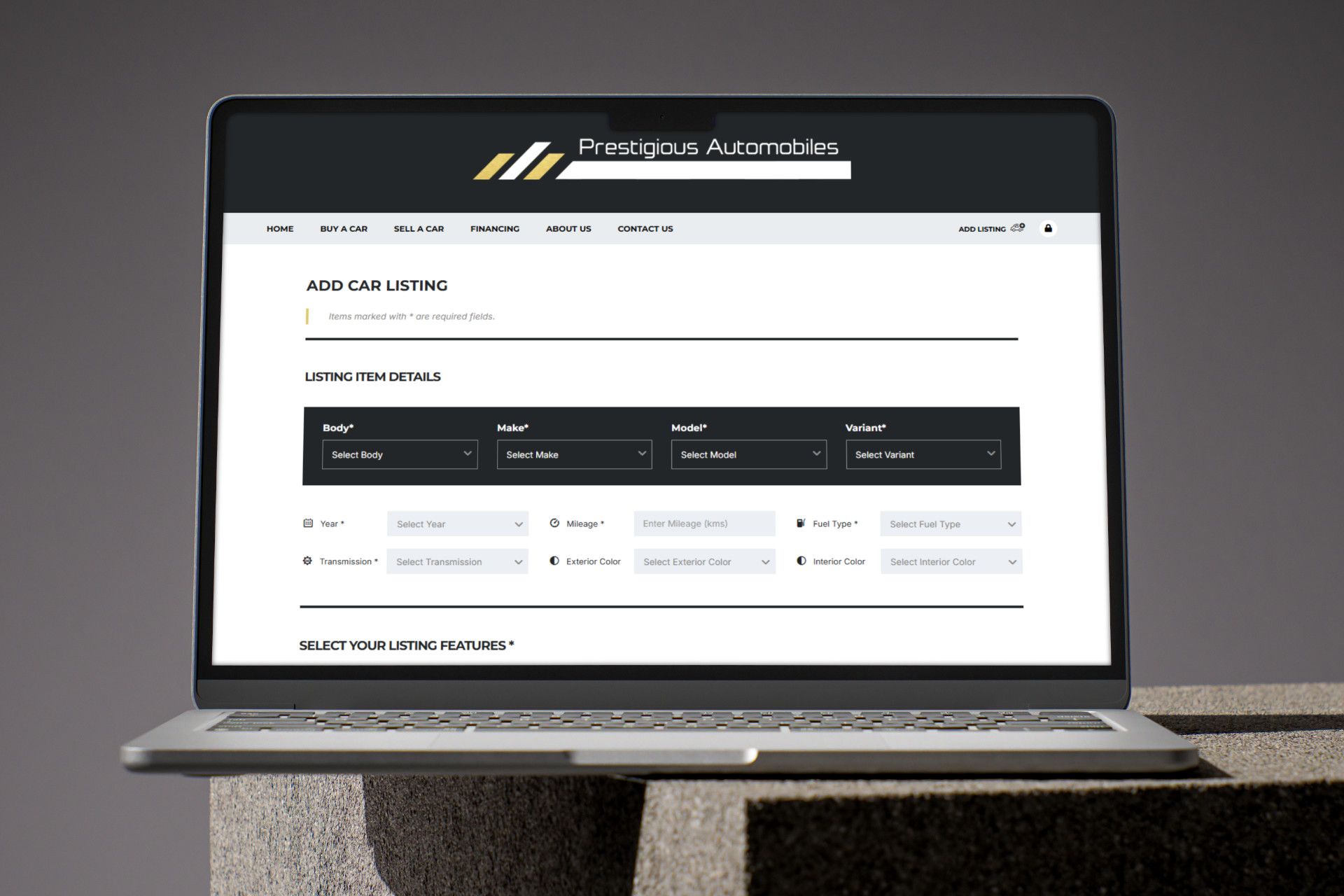 Prestigious Automobiles website on mobile