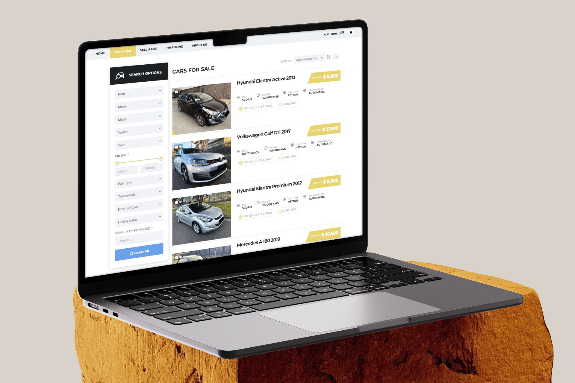 Prestigious Automobiles website on desktop